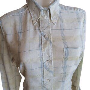 Vintage 1970s Oxford Plaid Top Womens Large 14 Plaid JC Penney Button Down
